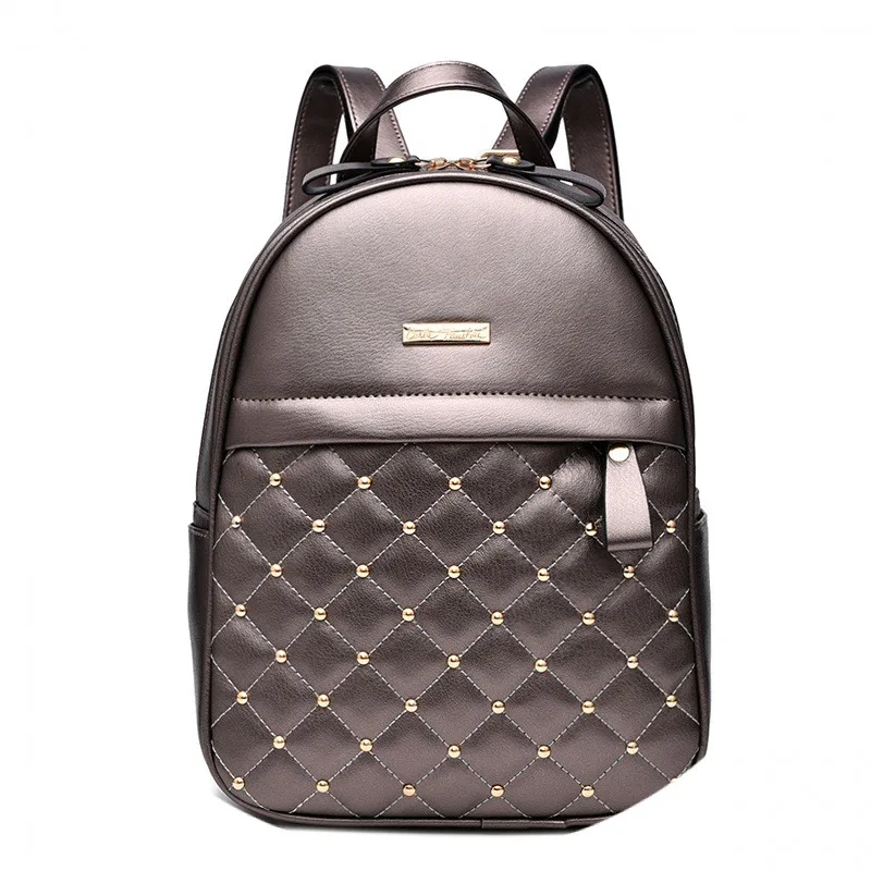 

Rivet School Bags for Teenage Girls Casual Travel Bead Women PU Leather Backpack Mochila Female Solid Color Backpacks