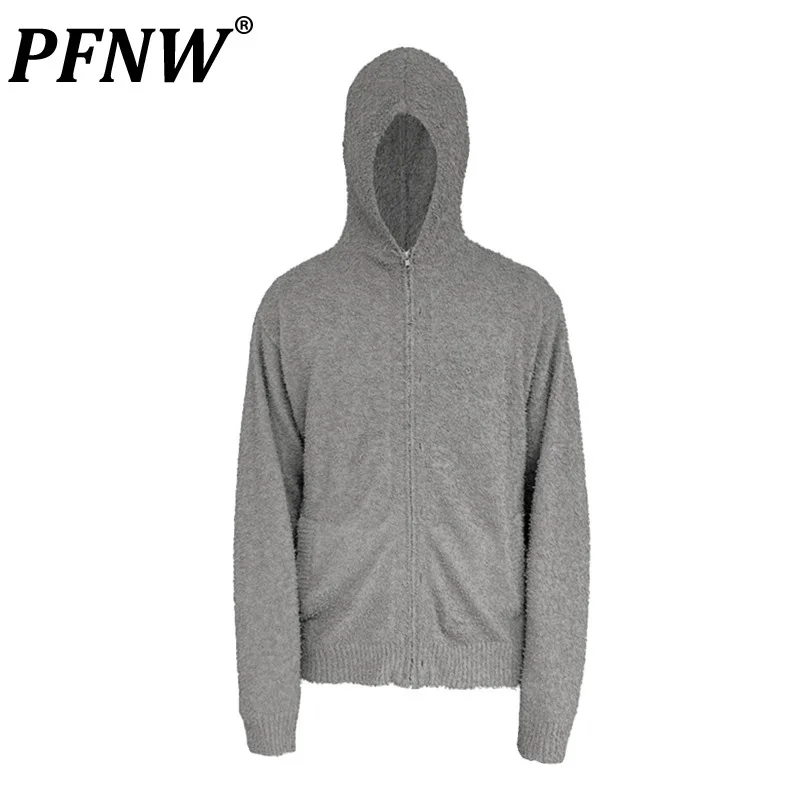

Мужской трикотажный кардиган на молнии с капюшоном PFNW, однотонный мужской свитер нишевого дизайна, авангардные шикарные повседневные топы, осень 2023, 28W2038