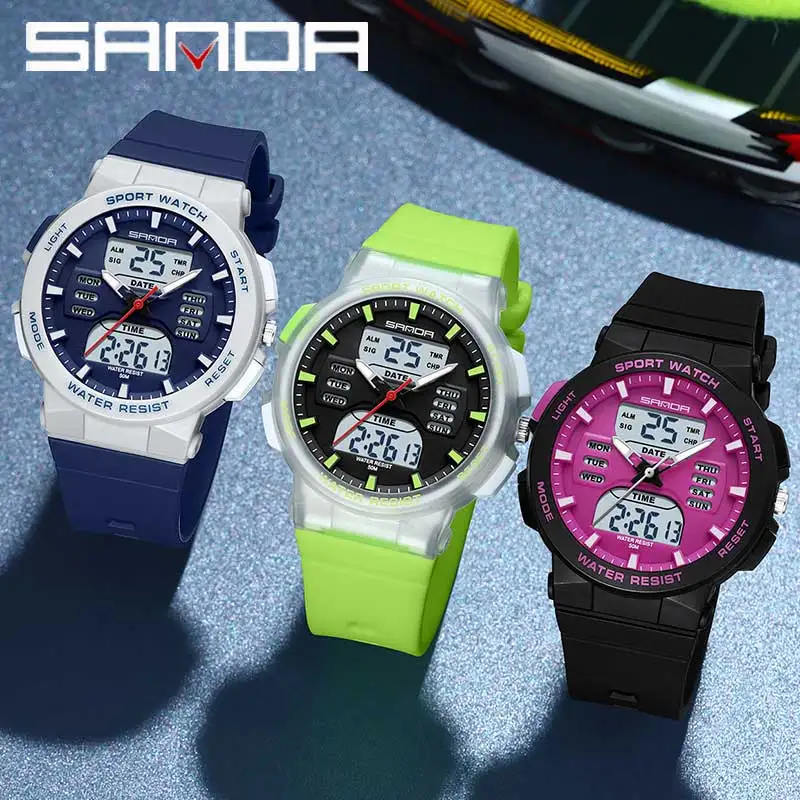 Sanda Женские Спортивные Цифровые Кварцевые Наручные Часы С Двойным Дисплеем