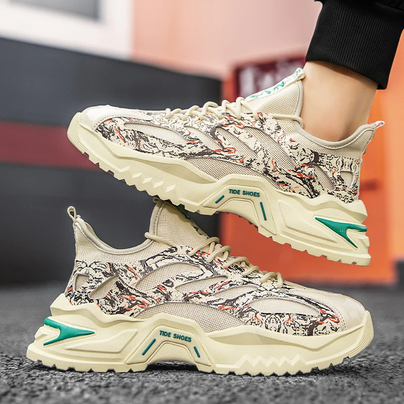 

Mens Sneakers Casual Running Shoes Outdoor Fitness Runway Shoes Comfortable Park Walking Sneakers Khaki Jogging Shoes