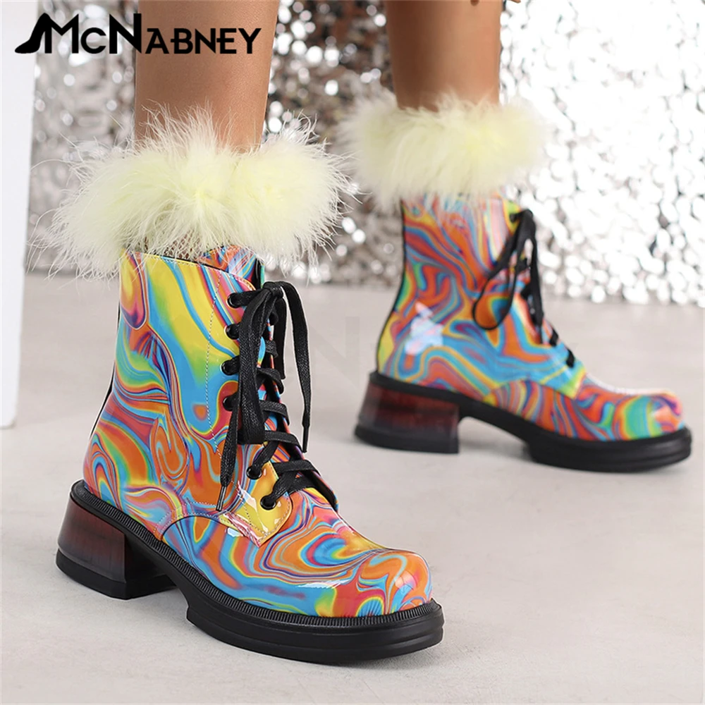 Fashion Women Boots Modern Boots Mid Heel Women's Boots Round Toe Lace Up Women's Shoes Novelty Style Boots for Ladies New In