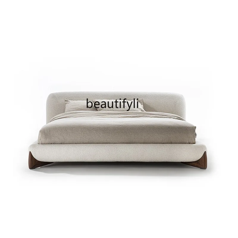

CXH Soft Pack Bed Italian Minimalist Master Bedroom Bed White Lambswool Fabric Soft Bed