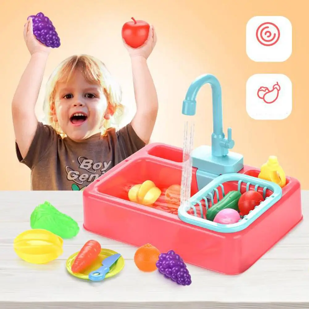 

Children Kitchen Sink Toys Electric Circulating Water Dishwashing Vegetable Washing Basin Playing House Toys Gifts For Kids