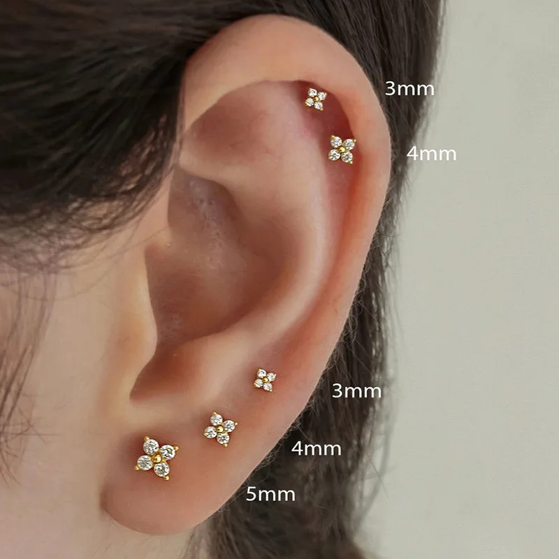 Flower Studs Push Pin Labret • Threadless Flat Back Earring • Tragus Stud • Flat Back Stud • Helix Stud • Cartilage • Nose Stud