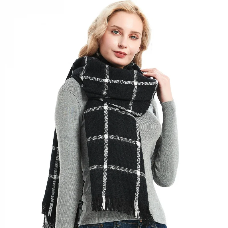 

European and America autumn and winter black and white plaid scarf red plaid imitation cashmere scarf air conditioning shawl