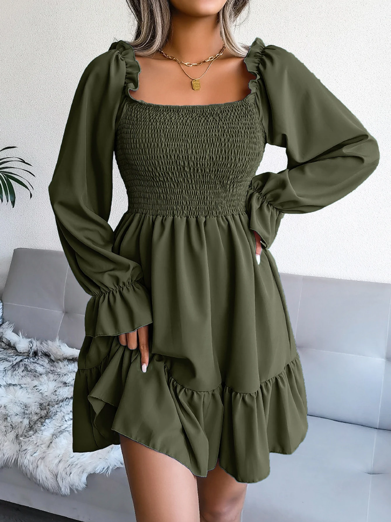 

Платье Long Sleeve Casual Solid Dress For Women High Waist Sweet A-line Autumn Streetwear Vestidos De Verano Para Mujer 2023