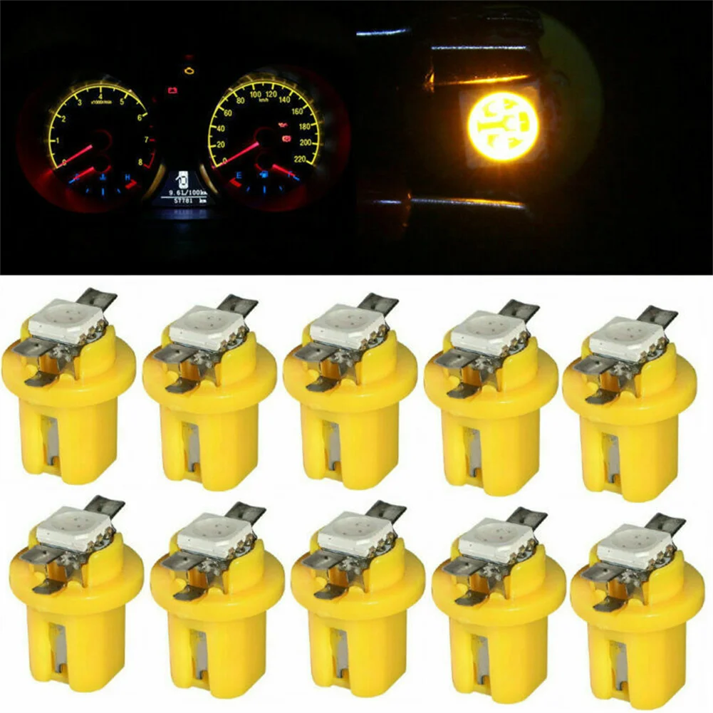 

10x T5 B8.5D 5050 SMD желтая светодиодный ная лампа для приборной панели автомобиля