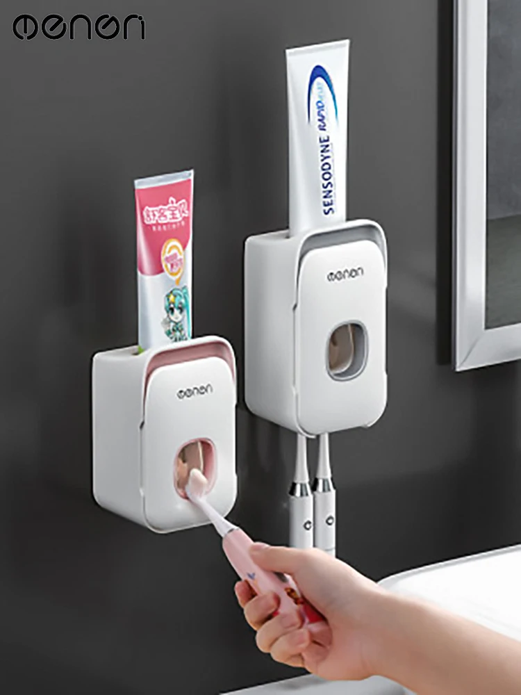 

MENEN Automatic Toothpaste Dispenser with Dust-proof Toothbrush Holder Wall Mounted Toothpaste Squeezer Holder Bathroom LF71006
