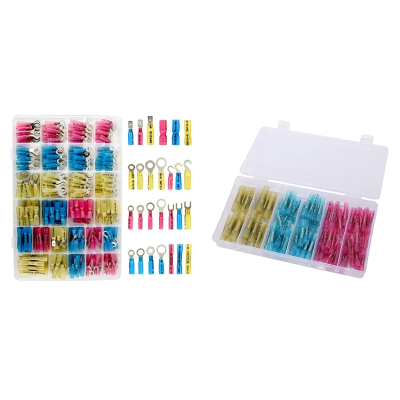 

270 PCS Heat Shrink Wire Connector with 100Pcs Heat Shrink Butt 3 Sizes Crimp Terminals for 22-10 AWG