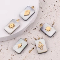 5pcs 1018mm square stainless steel gold natural shell charms sun diamond pendants for diy earring jewelry necklace making