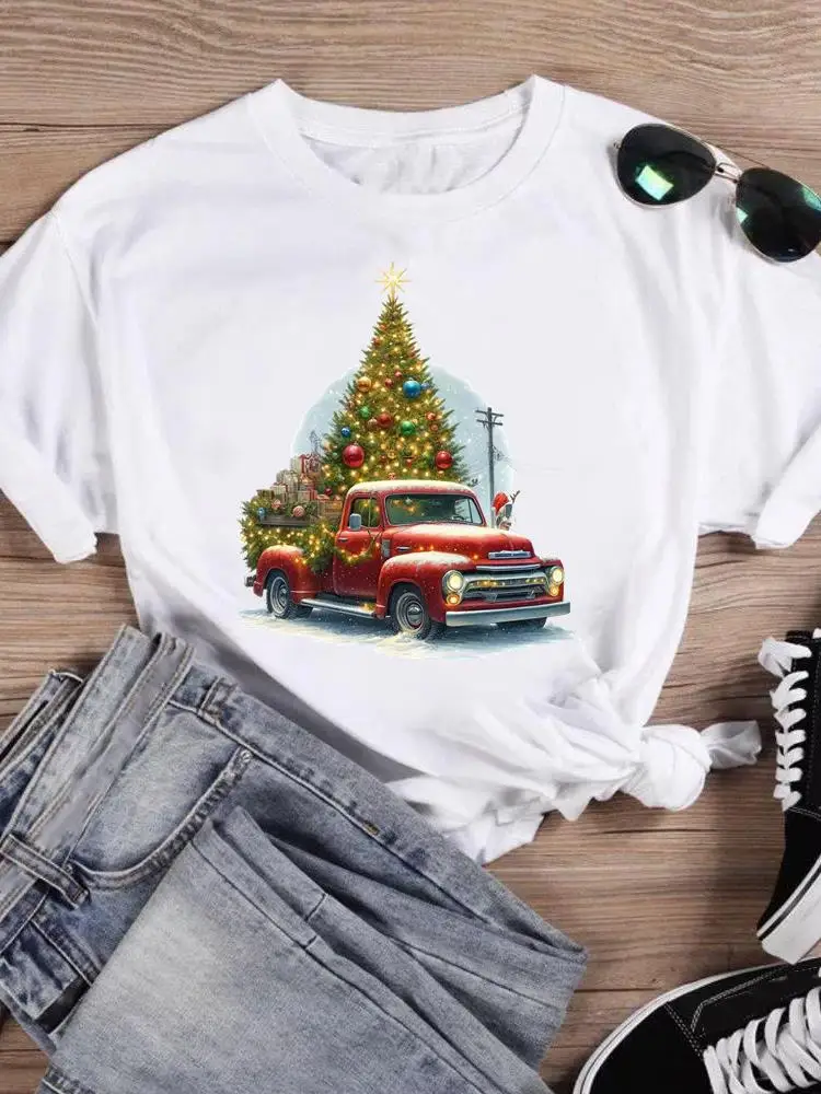 Женская футболка с акварельным принтом надписью Merry Christmas