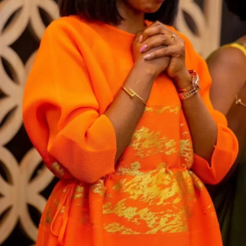 Женское вечернее Плиссированное Платье Стильная летняя одежда с круглым вырезом