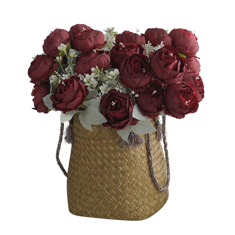 

Retro European Artificial Oil Painting Core Peony Fake Bouquet Wedding Photography Props Home Garden Silk Peony Flower Decor