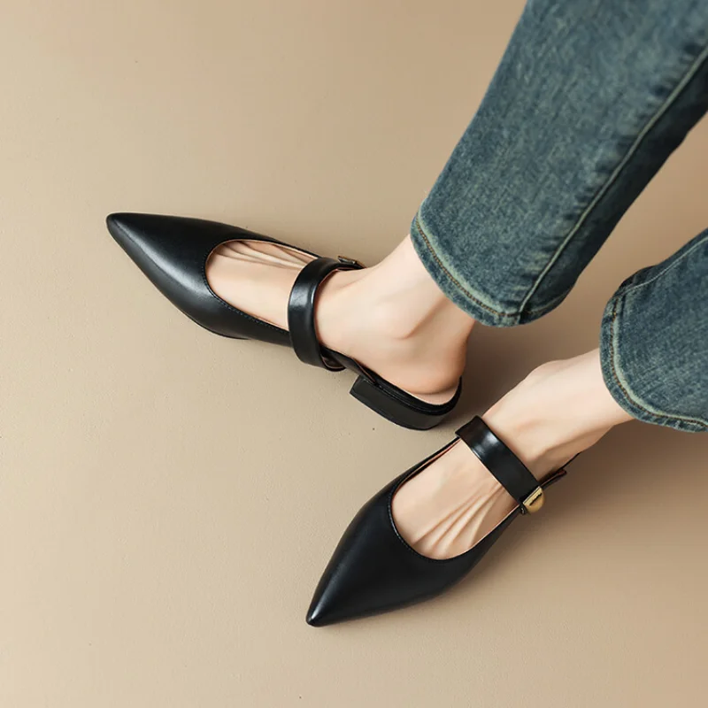 Женские шлепанцы с острым носком на низком каблуке высотой 3 5 см