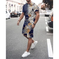 summer loose men set fashion short sleeve t shirt shorts 2 piece causal oversized sportswear printed solid outfits man tops