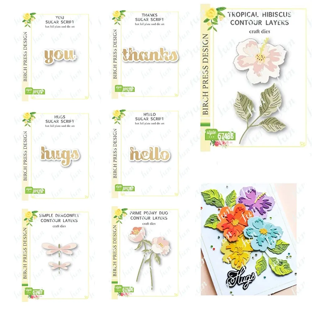 

You Thanks Hugs Hello Dragonfly Flower New Metal Cutting Dies Hot Foil Scrapbook Diary Decoration Stencil Embossing Template