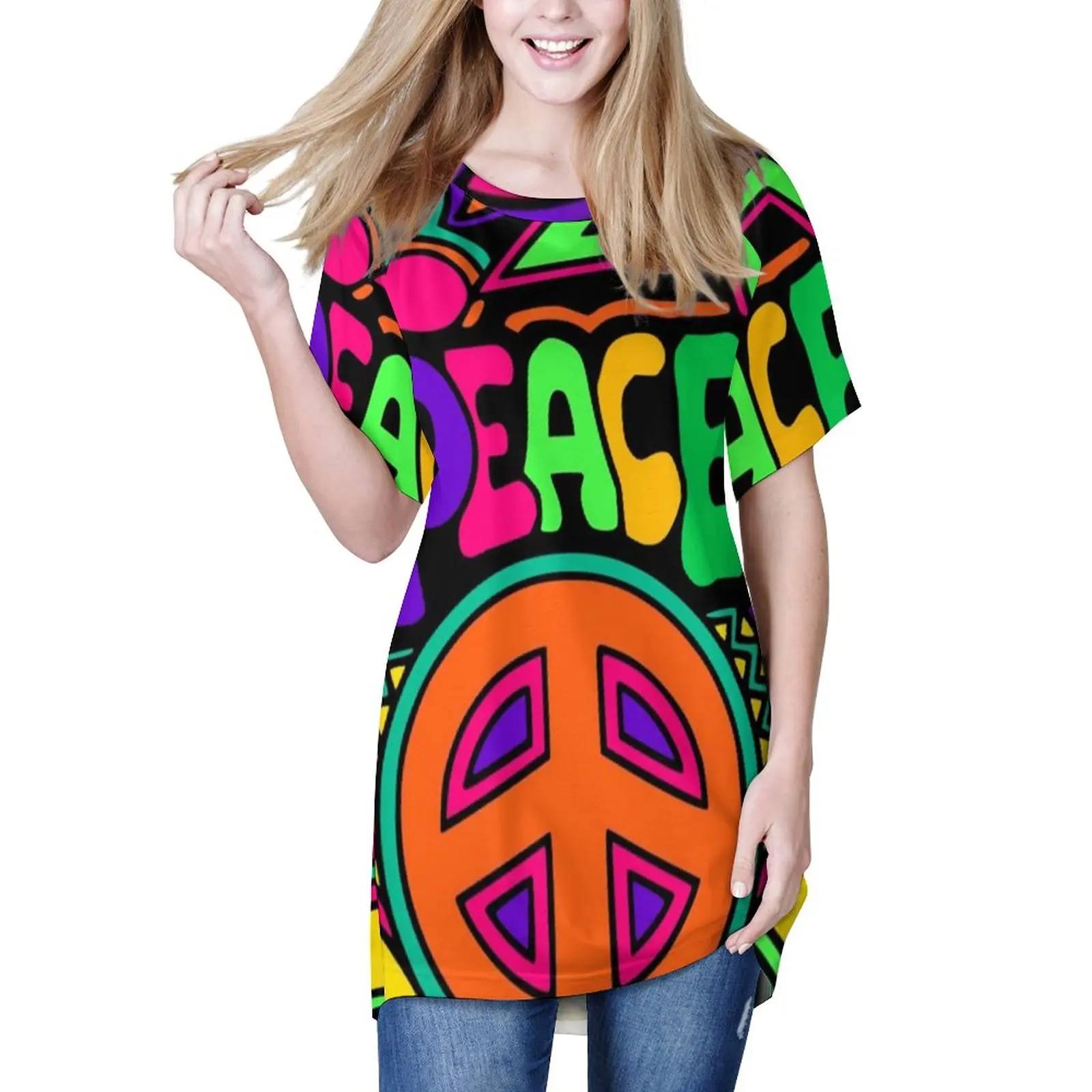 

Красивая розовая мировая футболка, красочные милые футболки в стиле хиппи с коротким рукавом, Повседневная Свободная футболка, пляжный топ ...