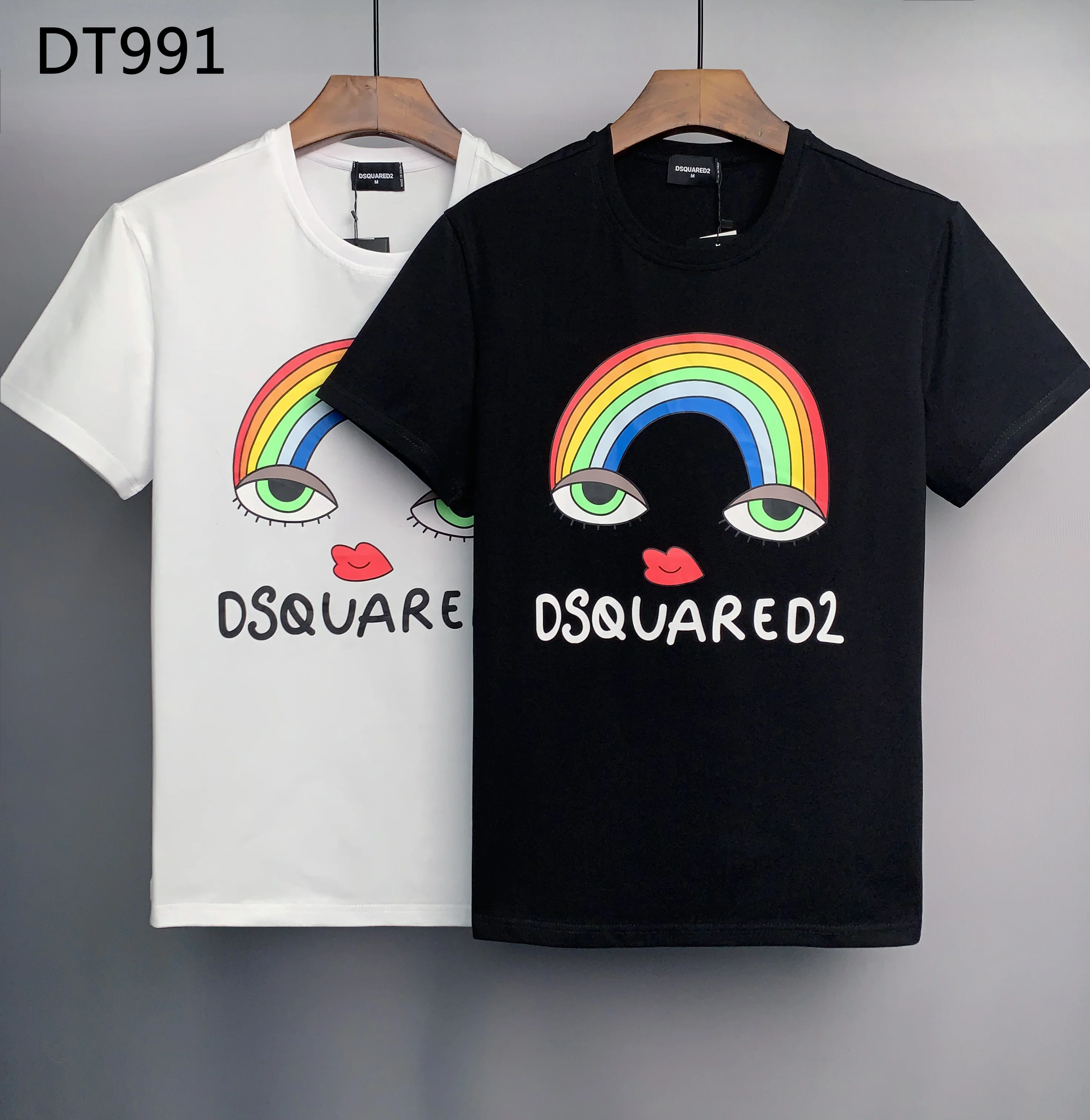 

Dsquared2 Men's Cotton 100% Cartoon Rainbow Print Simple Casual Fashion Trend Loose DSQ2 Round Neck T Shirt Boyfriend Gift DT991