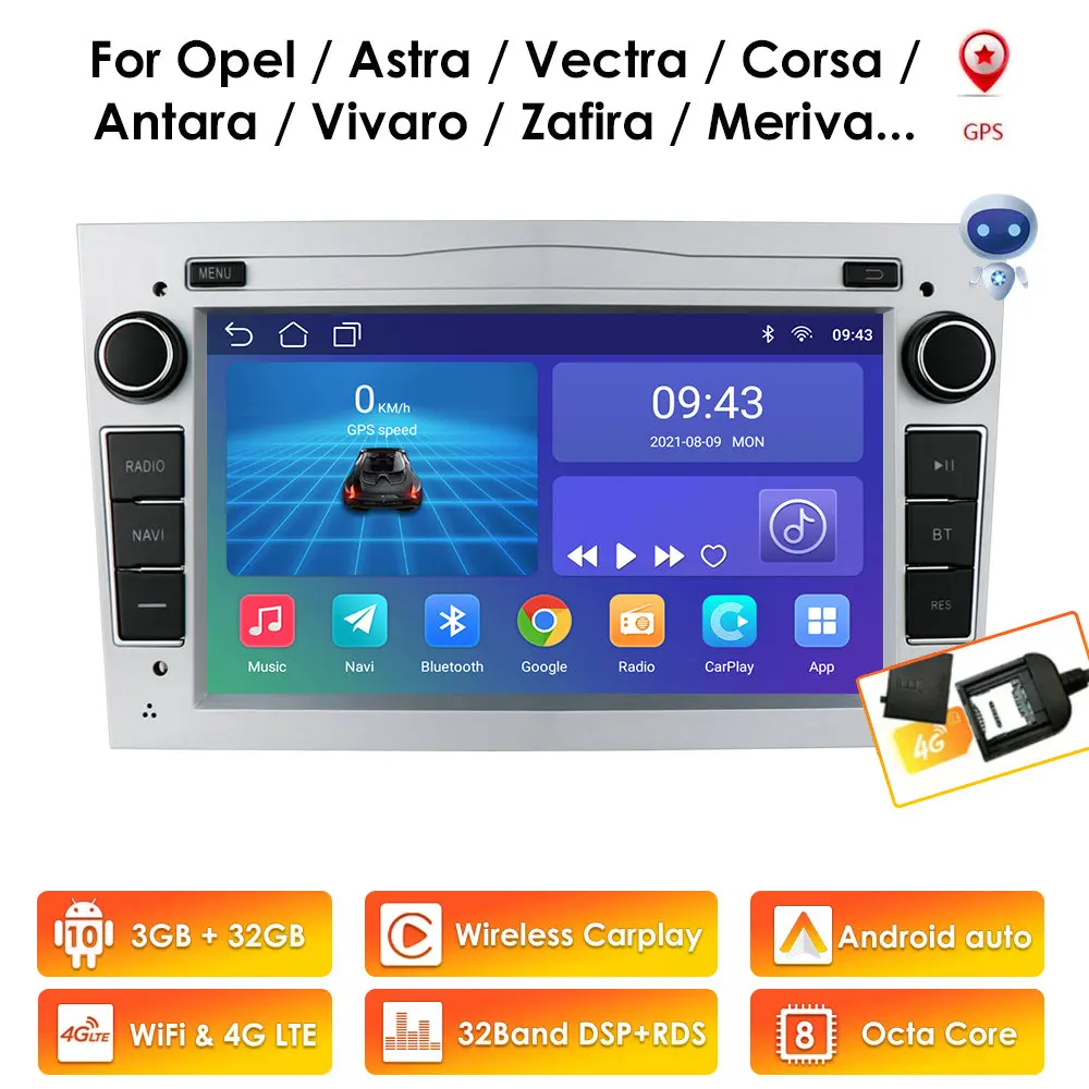 4G LTE 2 Din Android 10 Car GPS Navigation Autoradio for Opel Astra H G J Antara Vectra c b Vivaro Corsa c d Zafira b Stereo RDS