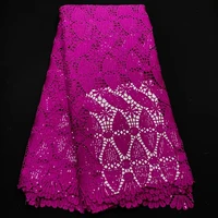 high quality magenta guipure sequins cord lace nigerian african asoebi fabric for party dress sewing