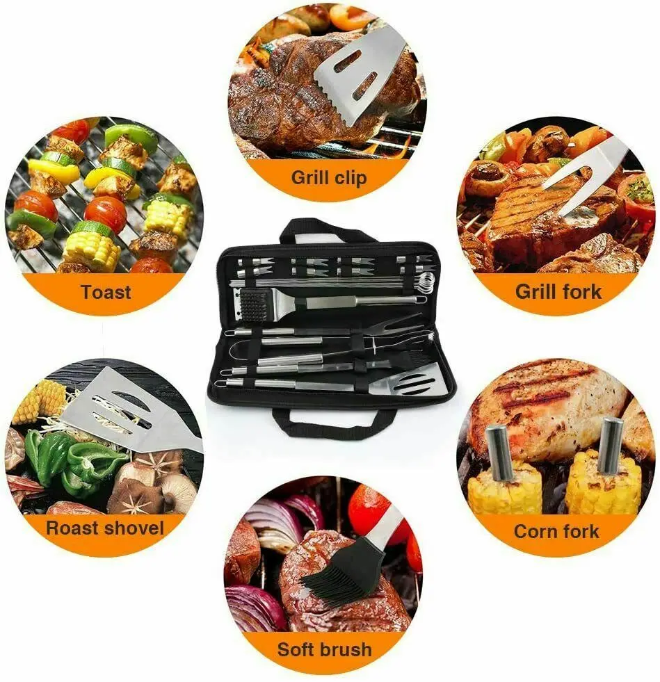 

Honhill Stainless Steel Grill BBQ Tools Set 20pcs Barbecue Grilling Accessories bbq Camping Outdoor Cooking Tools with bag