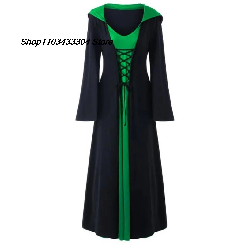 Женское винтажное платье с капюшоном длинное в средневековом стиле со шнуровкой