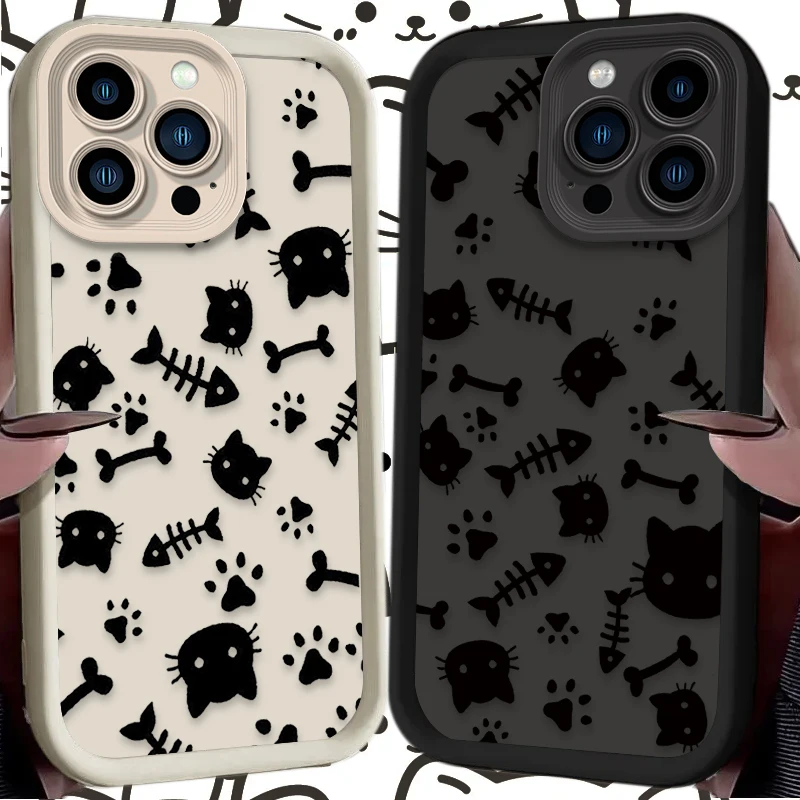 Фото Lovely Cartoon Black Cat Phone Case For iPhone 16 14 15 13 12 11 Pro Max X XS X S Max XR SE 2020 7 8 Plus iphone16 Back Cover №1
