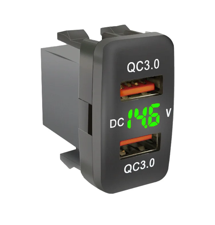 

Двойное зарядное устройство USB QC3.0 для автомобильной розетки 12-24 В, вольтметр, аксессуары для автомобиля, адаптер питания для Toyota, быстрая зарядка для телефона