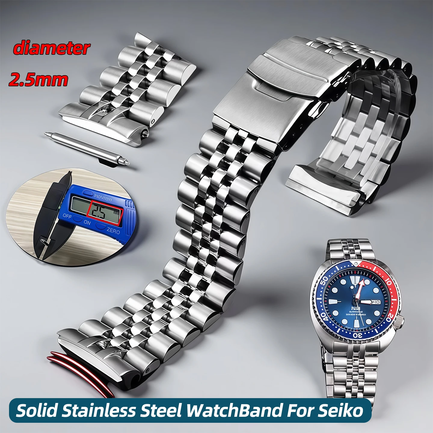Фото Ремешок для часов из цельной нержавеющей стали 22 мм для Seiko Abalone Turtles Prospex SRPA21 SRP777 SRPC25 SRP773 SRP775 SRP779, мужской ремешок №1