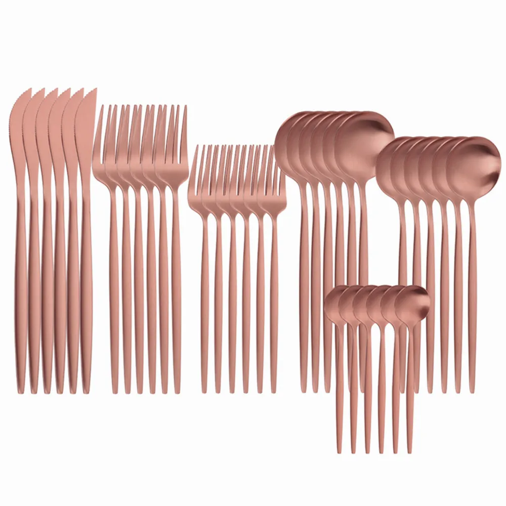 

36Pcs Rose Gold Cutlery Set Matte Dinnenrware Set Stainless Steel Flatware Dinner Knife Fork Spoon Teaspoon for Home Tableware