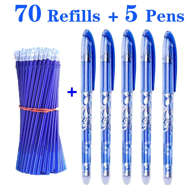 

70+5 PCS Erasable Pen Rods Disappear Set 0.5mm Washable Handle Magic Gel Pens Refills School Office Writing Stationery