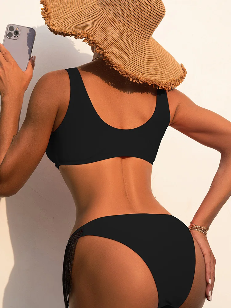 Sexy High Cut Tassel Female Swimwear One Piece swimsuit Women Backless Monokini Bather Bathing suit Swim Bodysuit
