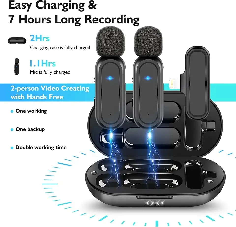 

Беспроводной петличный микрофон для iPhone, комплект из 2 предметов, с функцией Plug-Play, для записи видео и прямых трансляций, YouTube