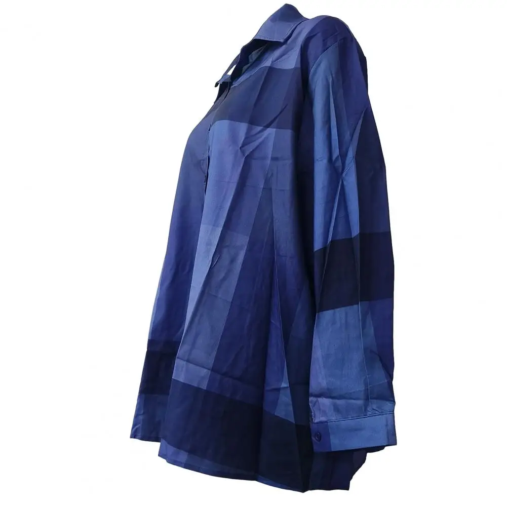 

Color Block Blouse Stylish Colorblock Cardigan Trendy Women's Loose Spring/fall Shirt Blouse with Turn-down Collar Patchwork