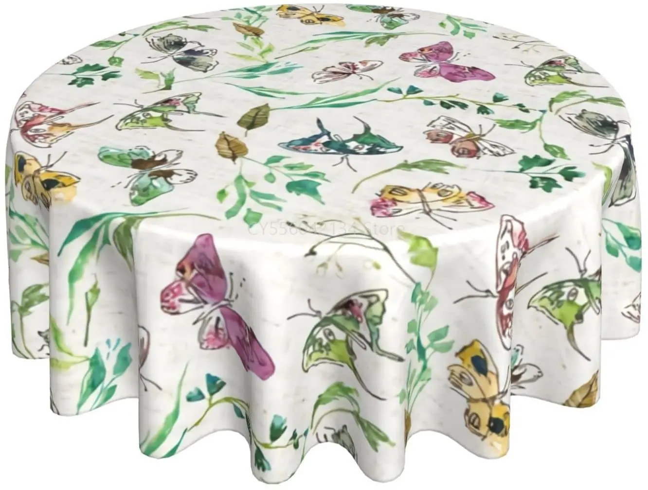 

Butterfly Garden Oatmeal Round Tablecloth 60 Inch Spill-Proof Antiwrinkle and Shrink Proof Table Cloth Decorative