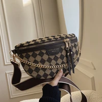 chain waist bag for women fashion designer plaid fanny pack luxury brand wallet female shopper shoulder crossbody purse 2022 new