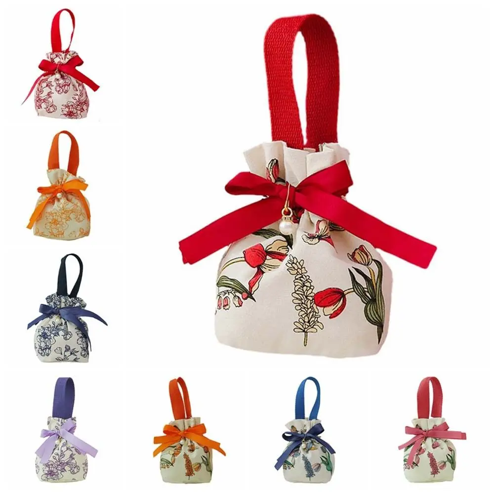 Жемчужный кулон холст сумка на шнурке с цветочным принтом атласная лента бант