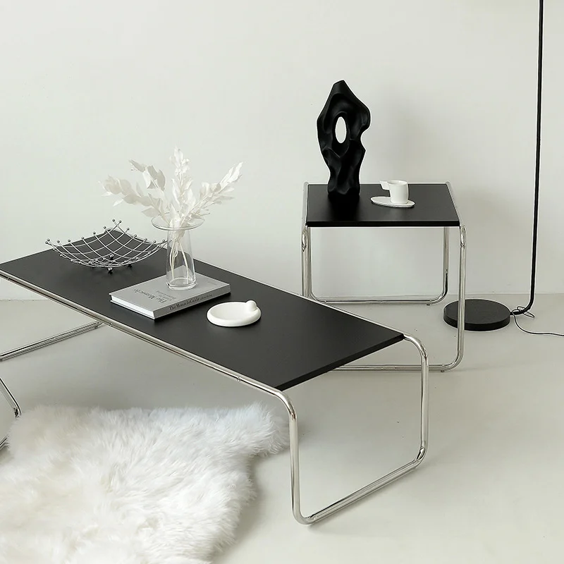 

Fashion Simple Stainless Steel Coffee Table Modern Black and White Retro Side Table