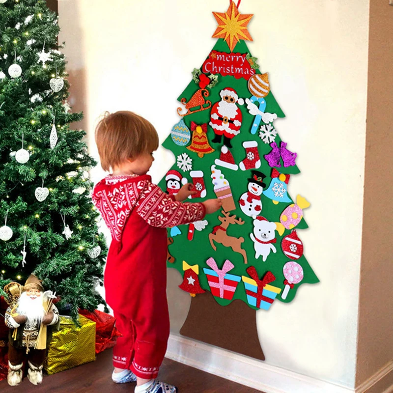 Montessori Christmas Tree DIY Felt Merry Christmas Ornament Decorations Toddlers Busy Board Xmas Tree Santa Claus New Year Tree