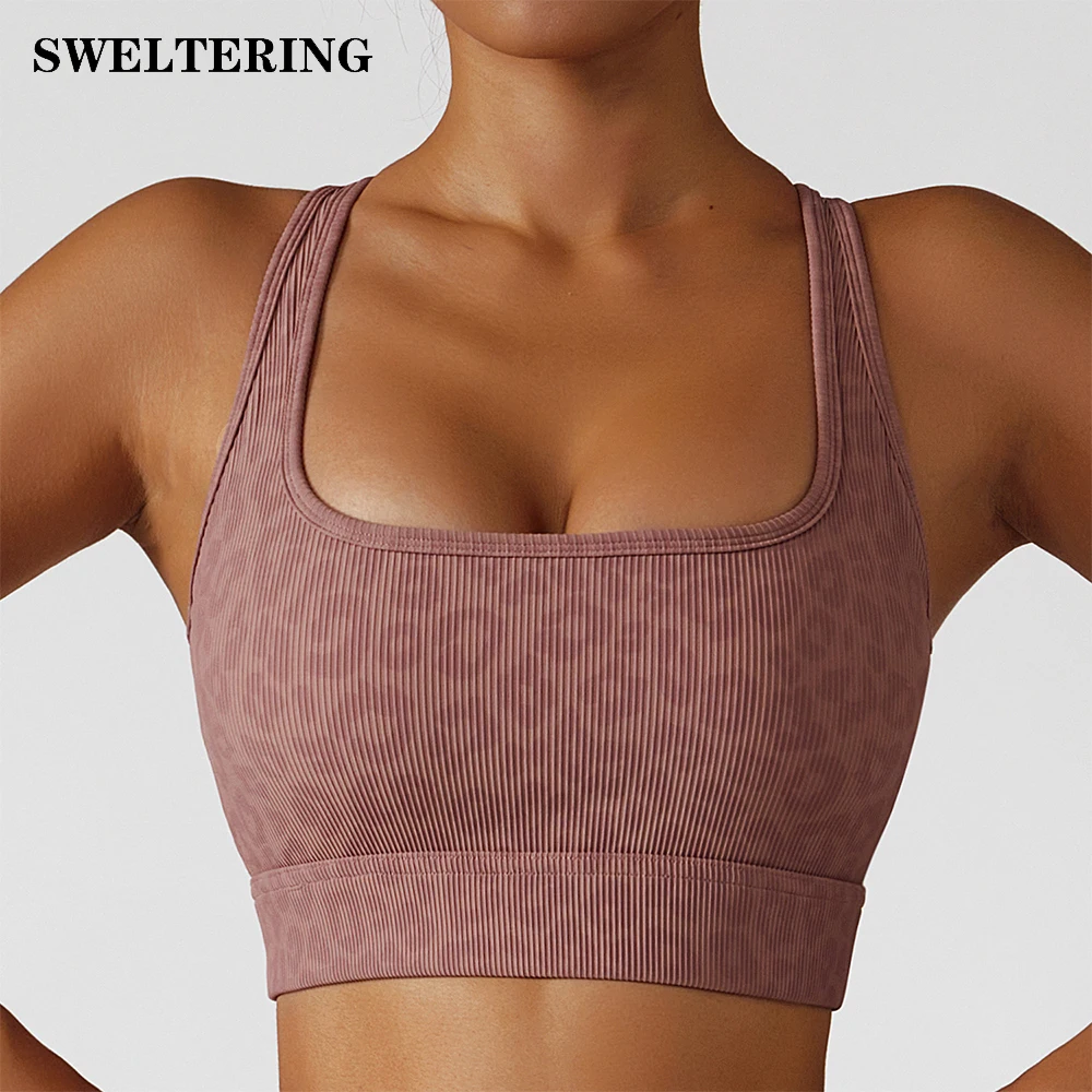 

Seamless Women Yoga Bra Tight Yoga Beautiful Back Bra Gym Workout Poly Shock Threaded Fitness Tank Top Leopard Sports Underwear
