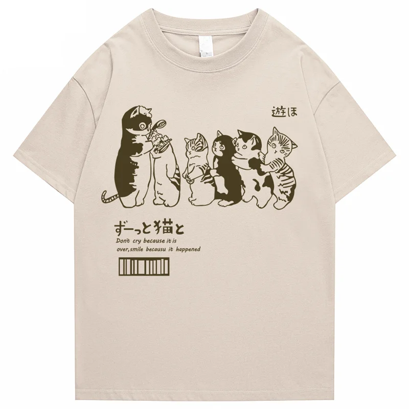 

Men's T Shirt Clothing Hip Hop Cat Shower Street Print Short Sleeve T Shirt Casual Cotton 2023 Summer Men T Shirt Unisex Top Tee