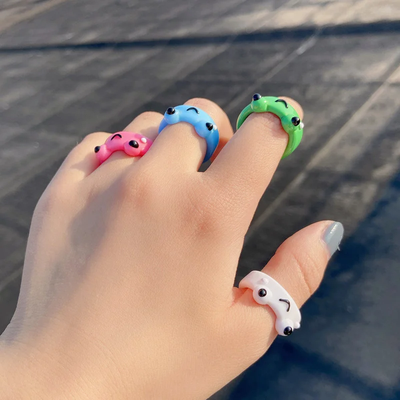 

Cartoon Animal Rings Cute Smile Frog Ring For Kids Girls Funny Aesthetic Jewelry Greative Friendship Ring Party Travel Gifts Toy