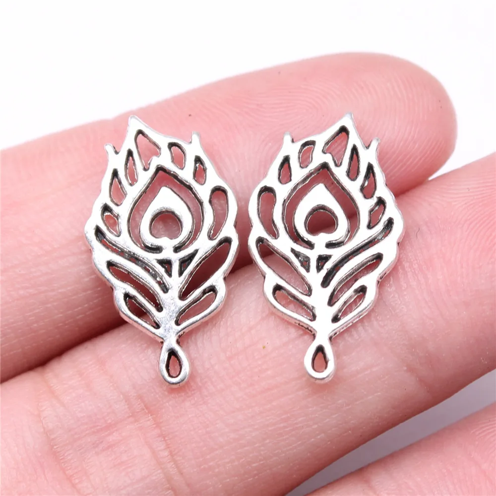 

20pcs 23x13mm Antique Silver Color Peacock Feather Charms For Jewelry Making B15910