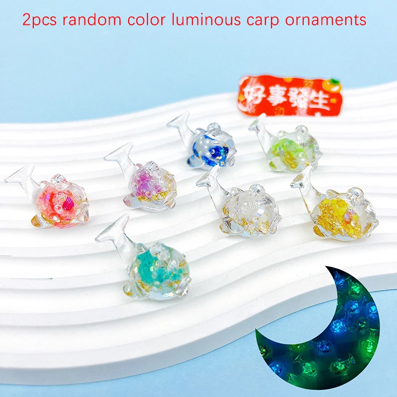 

2Pcs Luminous Mini Carp Ornaments Cartoon Fish Clear Ornament Car DIY Decorations Micro Landscape Decor Accessories