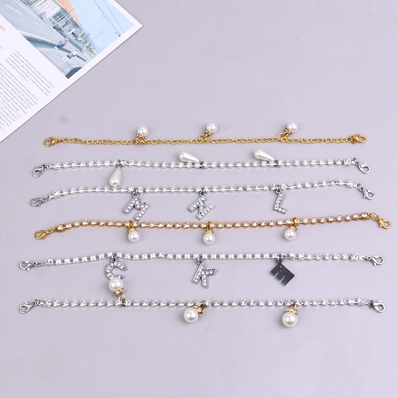 

Handmade Rhinestone Tassel Shoe Chain Necklace Accessories Jewelry For Women Luxury Crystal DIY Letter Pendant Shoes Decorations