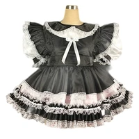 hot selling sexy adult sissy black fluffy cuffs doll collar lace ruffle girl maid dress custom
