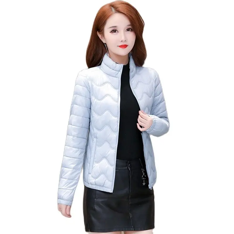 Short Down Padded Jacket Women's Parka 2022 New Winter Stand Collar Long Sleeve Solid Fashion Female Portable Ultralight Outwear