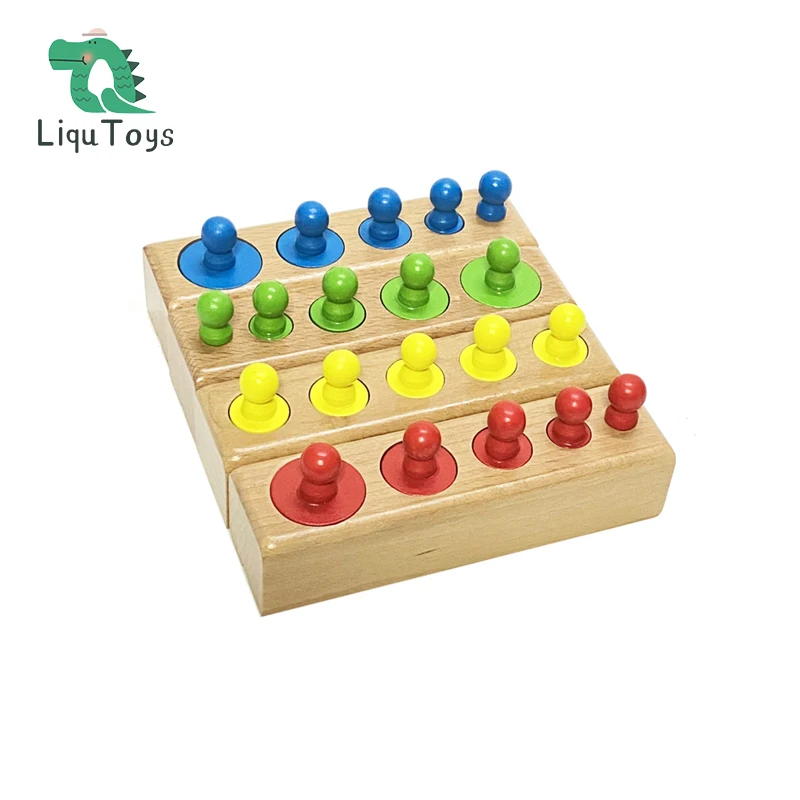 

LIQU Montessori Knobbed Cylinders Blocks - 6 Pegs - Colorful Wooden Early Home School Toys - 4pcs Set