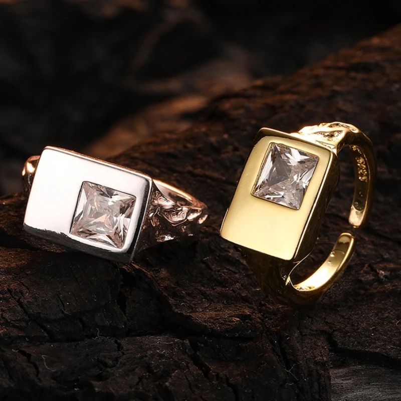 

Design Geometric Square Micro Inlay With Zircon Texture S925 Sterling Silver Open Ring For Women