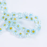 flat round 8mm 10mm light blue yellow flower patterns millefiori glass loose crafts beads lot for diy jewelry making findings
